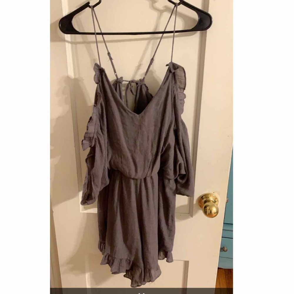 Spaghetti strap cold shoulder romper!